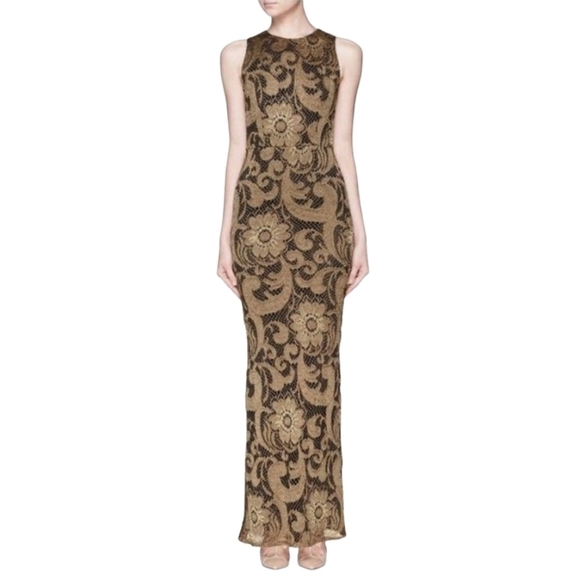 Alice & Olivia Roxie Bronze Black Lace Diamond Back Cut out Gown Event Dress - Picture 4 of 16